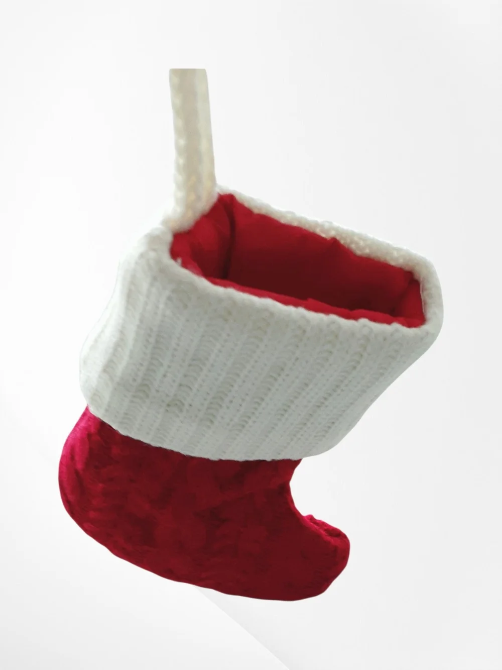 Mini Christmas Stocking Vintage Red Cable Knit White Cuff Holiday Decor Like New